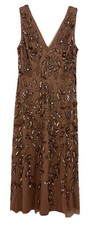 RTLS 270 ADRIANNA PAPELL WOMENS DARK BEIGE SEQUIN BEADED GOWN SZ 10