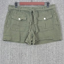 Ann Taylor Loft Shorts Womens M Olive Green Linen Blend Belted Cargo Pockets