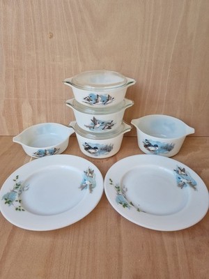 5 JAJ Pyrex Wild Fowl Duck Print Auflaufform Set Vintage 60er Jahre mit Deckel