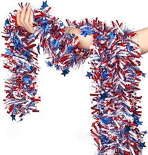 4th of July Garland Decorations 50Ft Tinsel Garland Patriotic Decorations Red