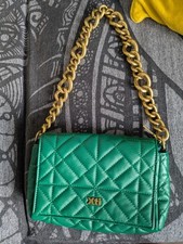 Zara Women's Green Quilted Shoulder Bag With Gold Chain Strap