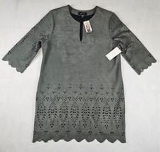 Karen Kane Womens Gray Faux Suede Laser Cut 3/4 Sleeve V-Neck Sheath Dress Sz XL