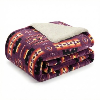 Aztec Blanket Fleece, Reversible Native American Blanket, Western Throw, Nati...