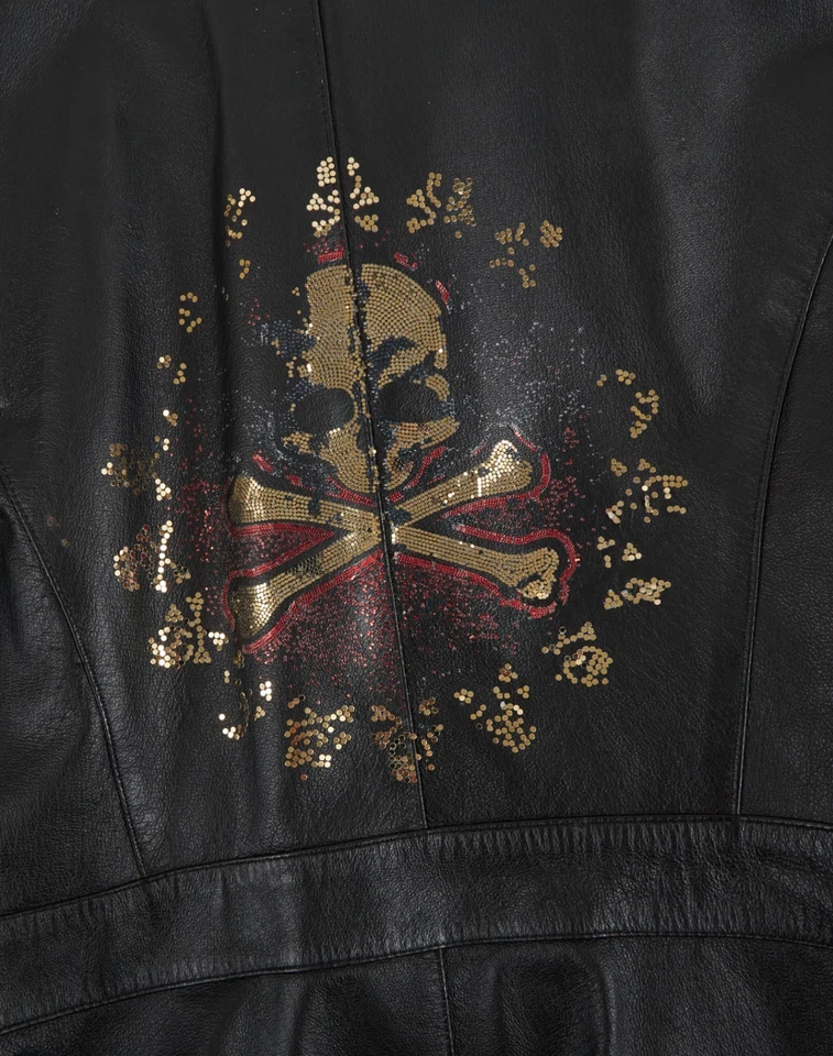 Chaqueta de cuero para mujer Kim Rogers talla M calavera envejecida en la espalda Foto 4 de 4