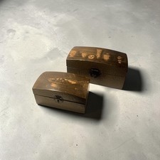 Pair of Vintage Hand-Carved Wooden Trinket Boxes – Classical Motifs