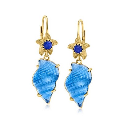 IT Tagliamonte Blue Glass Seashell Drop Earrings w Lapis in 18k Gold Plate