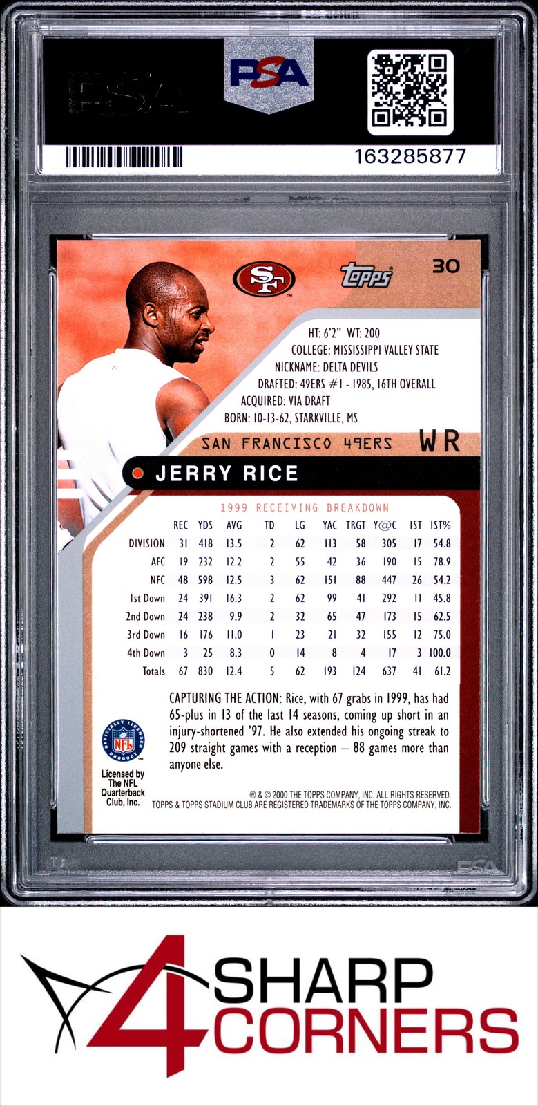 2000 STADIUM CLUB #30 JERRY RICE 49ERS HOF PSA 10 view 2