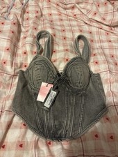 Brand New PrettyLittleThing Women’s Black Wash Denim Corset Top Size 8