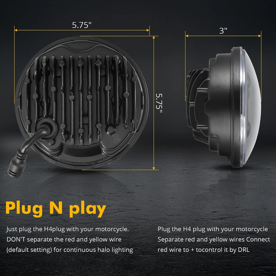 1PCS AUXBEAM DOT 5-3/4" 5.75" LED Headlight DRL APP Control for Harley Sportster Foto 3 de 4