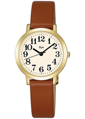 Seiko Alba Riki AKQK411 JDM weißes Zifferblatt Quarz Gold Gehäuse braunes Led...