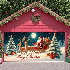Christmas Santa Claus Garage Door Banner Backdrop 16X7Ft Merry Christmas Garage