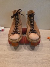 Vintage Lincoln-Maverick Tan Suede Skates  Size 7-8 W/ Free Spirit Wheels