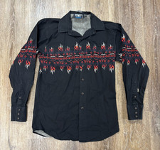 Brooks Dunn Mens M Pearl Button Snap Long Sleeve Black Shirt Flame Aztec Slim