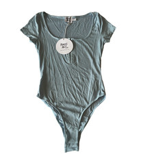 Princess Polly Murphy Bodysuit Womens Size 6 Blue Ribbed Stretch Short Sleeve