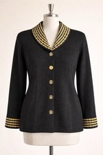 Vintage San Remo Laura Knits Black Gold Knit Cardigan Jacket Size S Made In USA