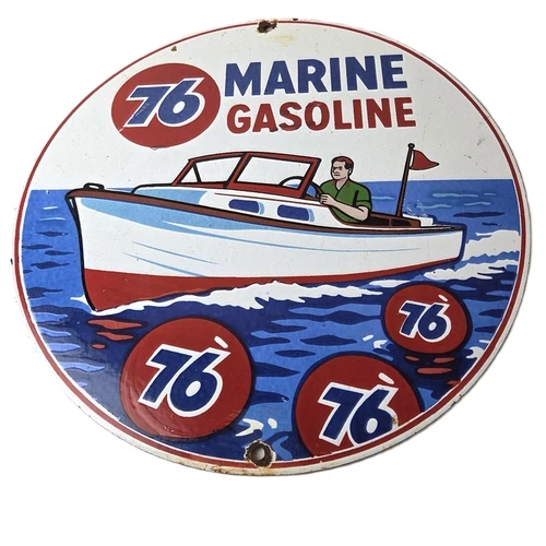 Vintage Union 76 Gasoline Sign - Porcelain Marine Gas Service Pump Sign