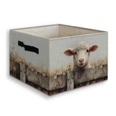 Rustic Sheep Gifts Decor Foldable Storage Bins Box with Handles, Farmhouse Co...