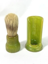 Ever Ready Vtg Shaving Brush w/stand Marbled Green Catalin/Bakelite, 200BH 4”