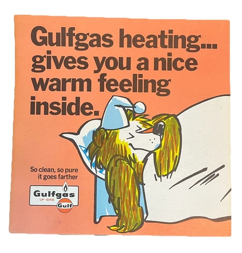 Gulf Gas Vintage Cardboard Advertising Sign RARE Sleeping Bear Nice Warm Feeling