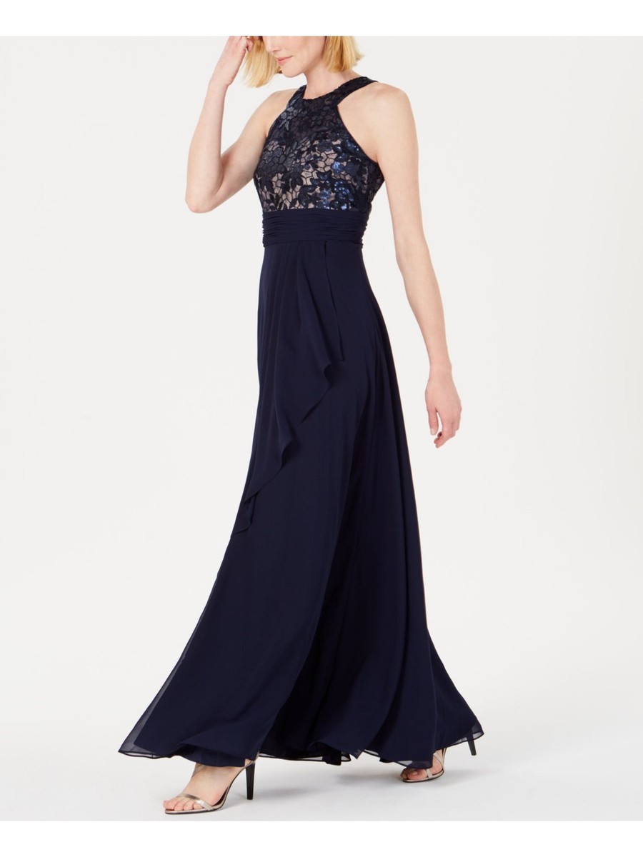 Calvin Klein Womens Navy Sequined Ruffled Formal Evening Calvin Klein Womens Navy Sequined Ruffled Formal Evening