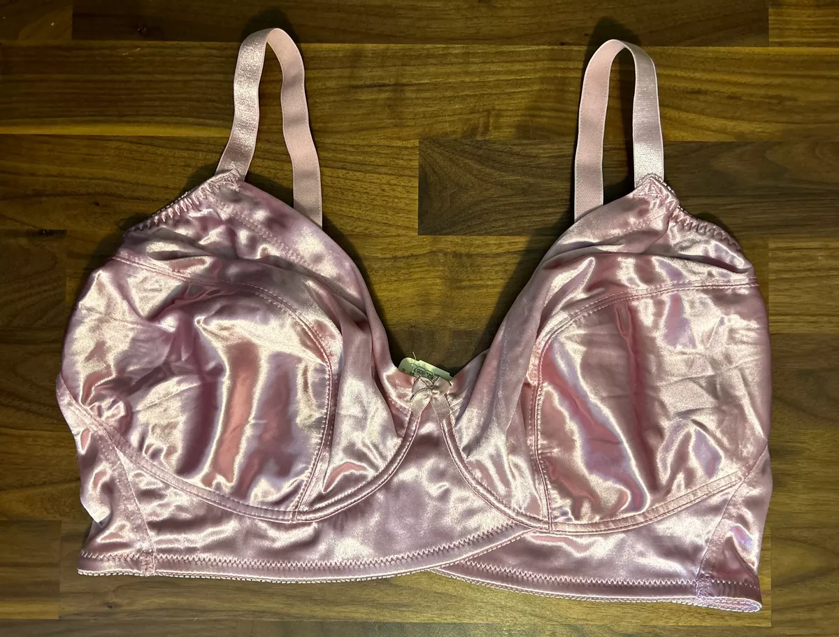 NEW Vintage SHINY Second Skin SATIN BRA Unlined NYLON Liquid 42DD Pink  Solange