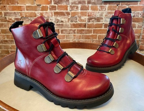 FLY London Red Leather Roji Biker 