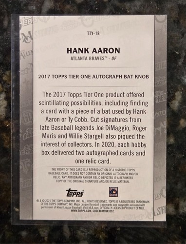 2021 Topps Through the Years Hank Aaron Tier One Bat Knob Reprint Insert Set - Picture 2 of 2