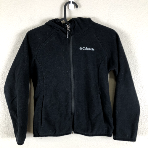 Columbia Hoodie Jacket Youth Small Black Fleece Zipper Logo Outdoor Sportswear