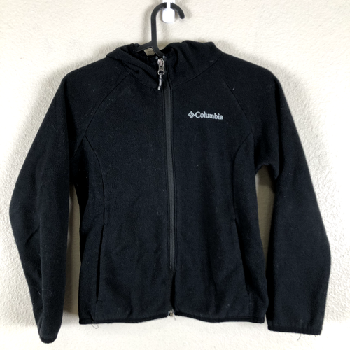 Columbia Hoodie Jacket Youth Small Black Fleece Zipper Logo Sportswear Outerwear - Picture 1 of 13