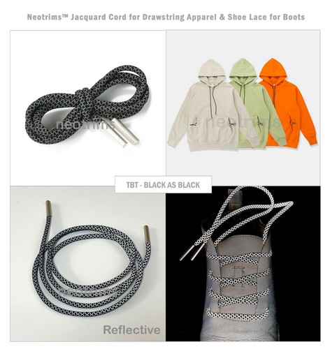 Reflective Bootlaces,Hoodie Cord Rope Shoe Lace Neotrims 6mm Silver Metal Ends - Picture 9 of 34