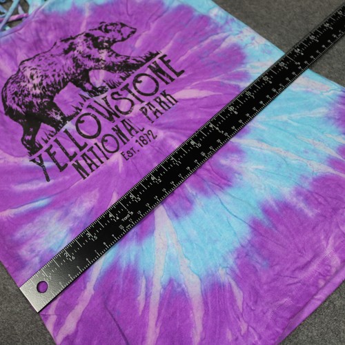 "Yellowstone National Park" Tie Dye Grizzly Bear Graphic Lace-Up Back Tee Kids M - Picture 15 of 21