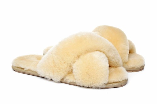 【SALE】AUSTRALIAN SHEPHERD®UGG Slides Women Wool Crossover Fluffy Nonslip Sandals - Picture 11 of 13
