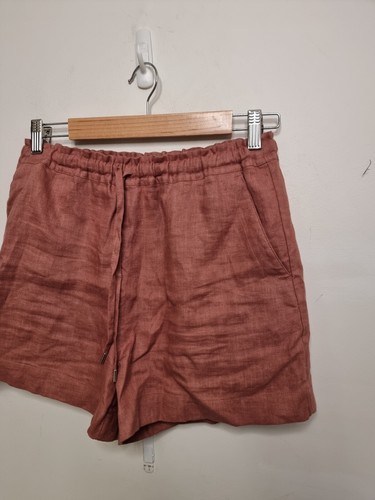 country road linen shorts womens size 8 red brown drawstring pockets - Picture 3 of 5