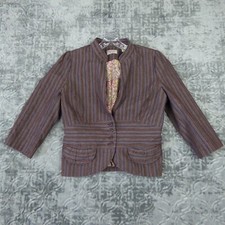Vintage Penguin Blazer Women's 10 Brown Stripe Paisley Silk Lining Crop Pockets