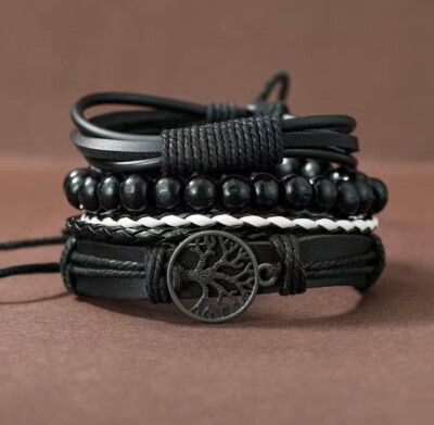 VTG Leather Braid Wrap Set 4Pcs/ Set Braided Wrap Leather Bracelets for Men Vintage  main image 3