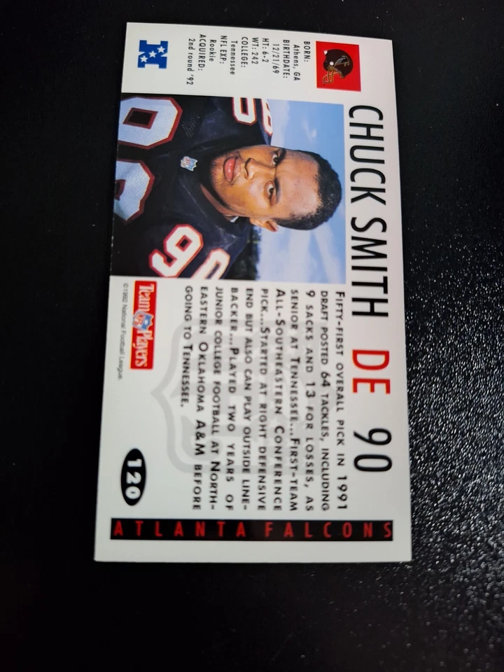 1992 FLEER GAMEDAY FOOTBALL ROOKIE CARD #120 CHUCK SMITH RC ATLANTA FALCONS - Image 2 of 2