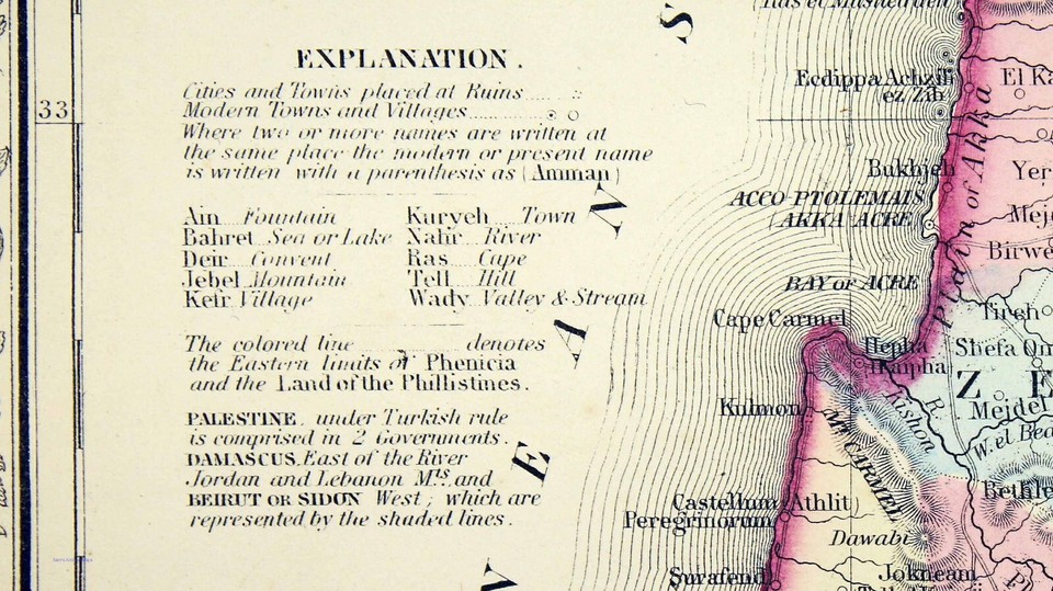 Antique 1870 Color Map of Palestine or The Holy Land Modern Jerusalem