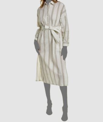 $1090 Max Mara Women's Ivory Striped Deserto Caftan Shirt Dress Size 10