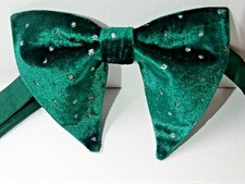 Handmade Green Velvet Silver Polka Dot Bow tie Vintage style 70 s Wedding Gift