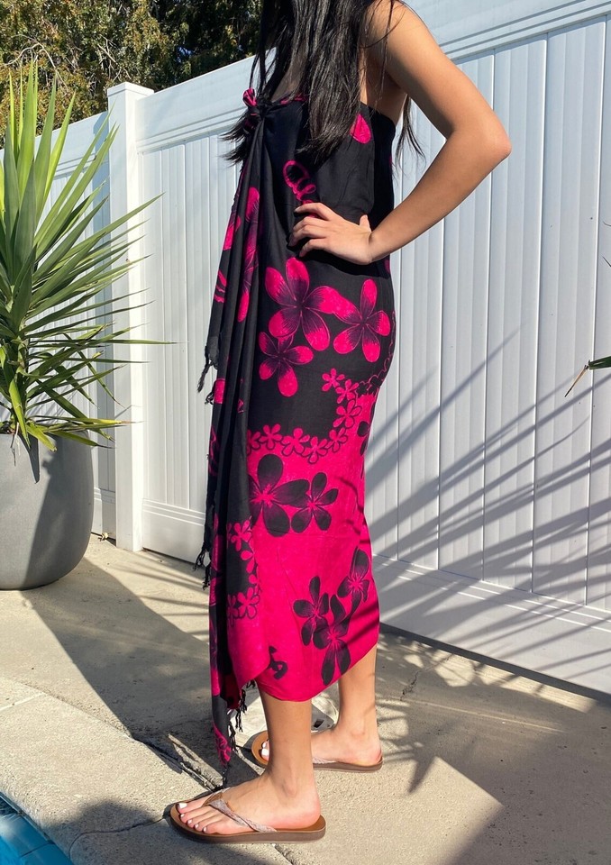 Abito Da Spiaggia Con Pareo Hawaiano Blu Gigante Di Ibisco, Luau - Foto 3