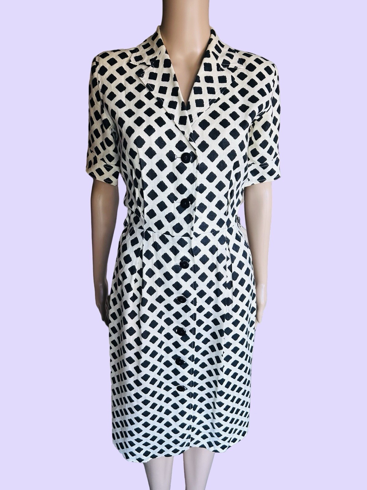 Abito vintage YSL anni 80 90 nero bianco a quadri in vita Saint Laurent