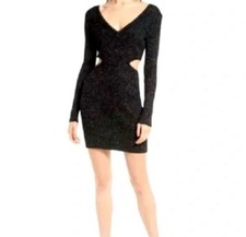 Open Edit Side Cut Out Bodycon V-Neck Open Back Mini Sweater Dress Sz Small NEW