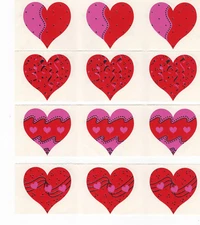 Vintage Mrs Grossman Stickers Julie Cohen 1991 Red Pink Valentine Hearts 4 Strip