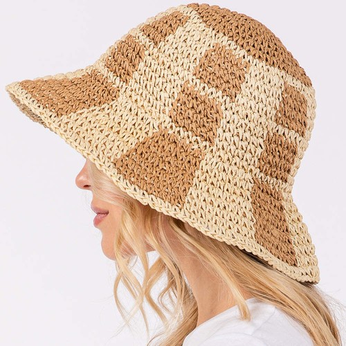 Pink, Brown or Black 2 Tone Straw Bucket Hat - Picture 5 of 14