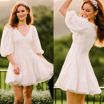 Brautkleid Hochzeitskleid Kurz A-Linie Weiß Ivory 36 38 40 42 Maßgeschneidert - Bild 1 von 4