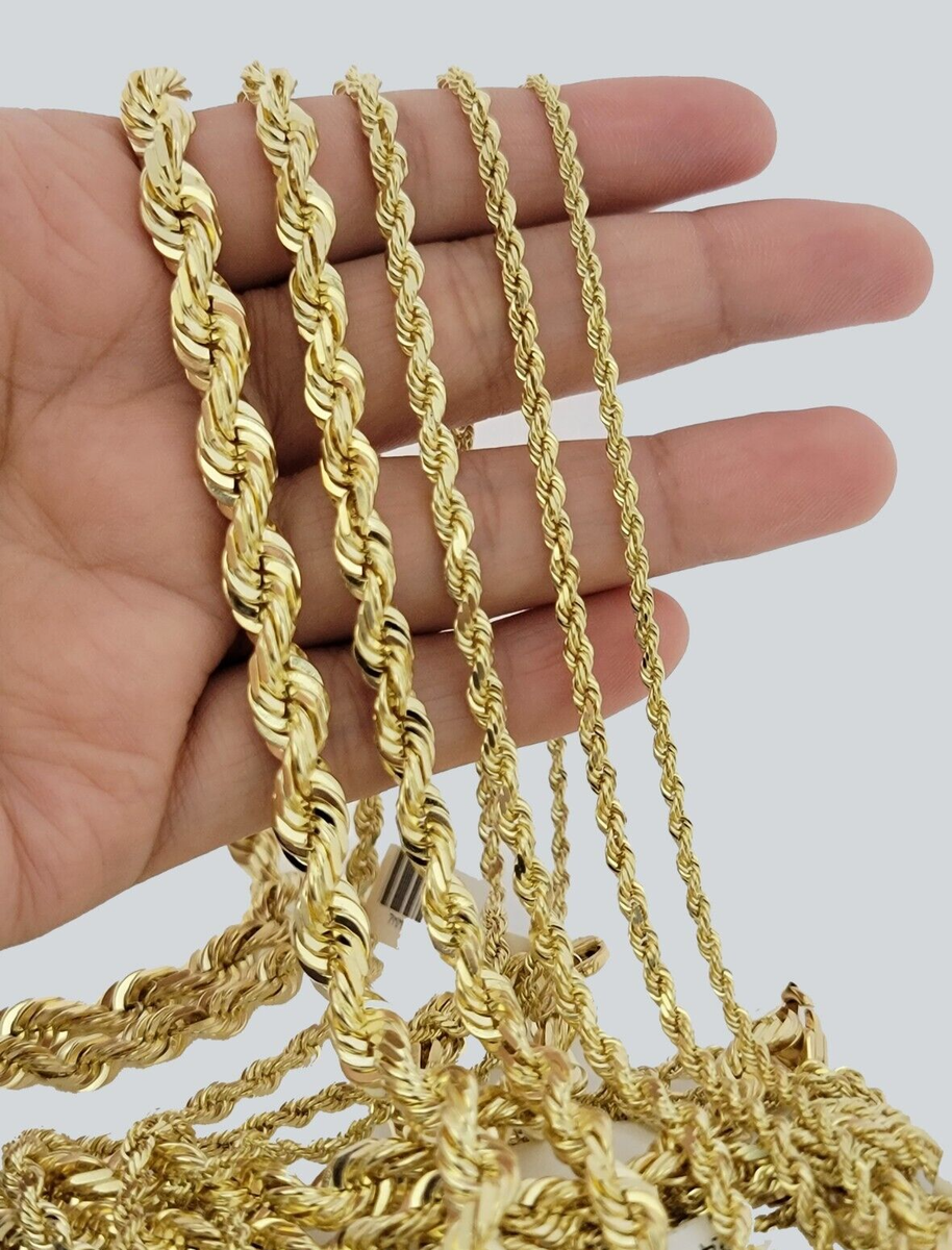 Solid 10kt Gold Rope Chain Necklace 2.5mm 3mm 4mm 5mm 6mm 7mm
