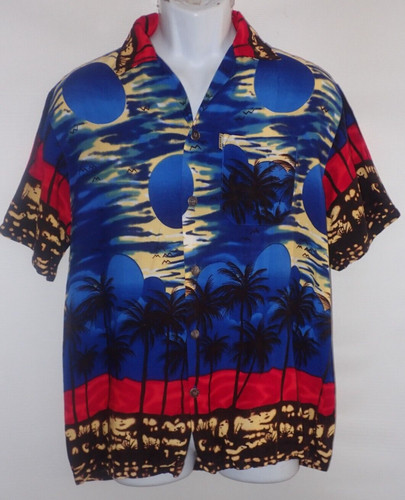 ingear Hawaiian Shirt Mens L Rayon Palm Trees Colorful Casual