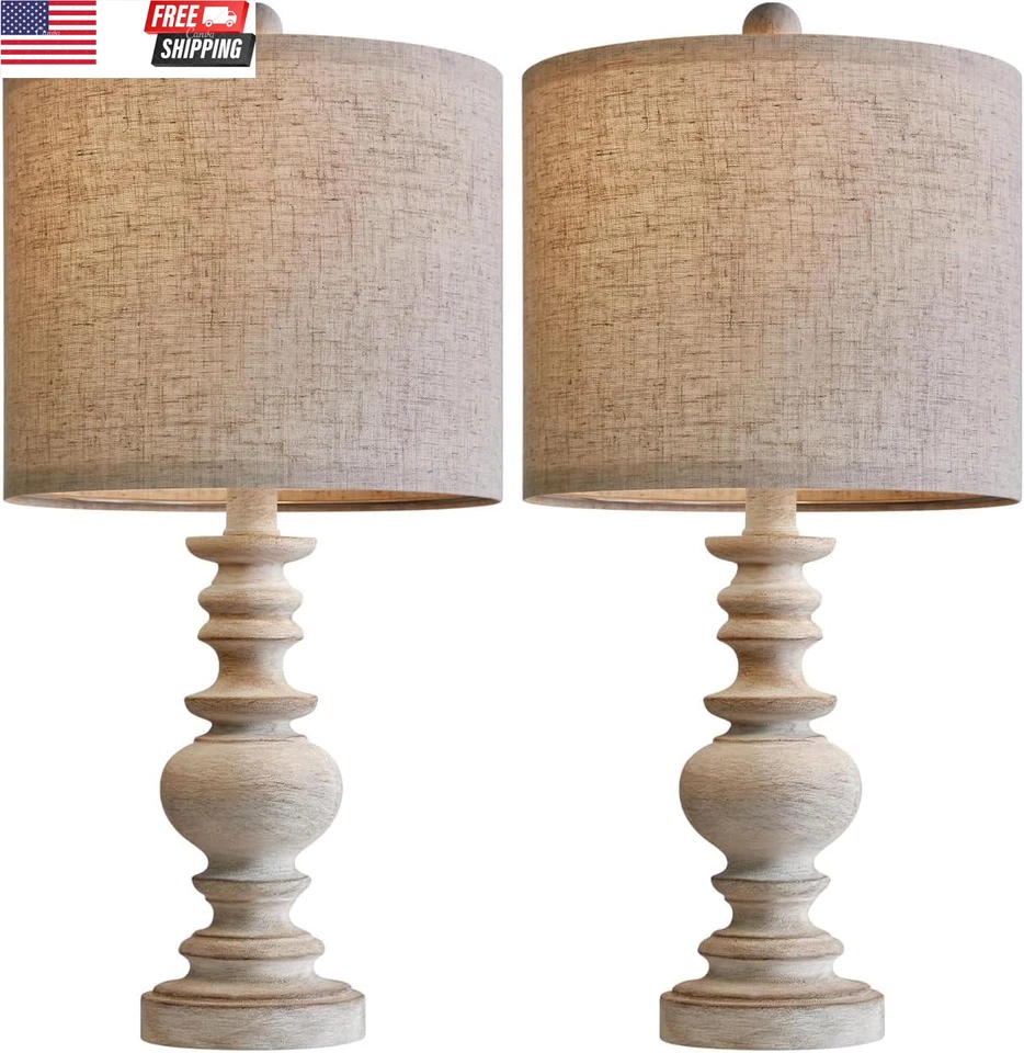 Juego de 2 Lámparas de Mesa Rústicas Tradition 20" para Salón Dormitorio Mesita de Noche La Foto 4 de 4