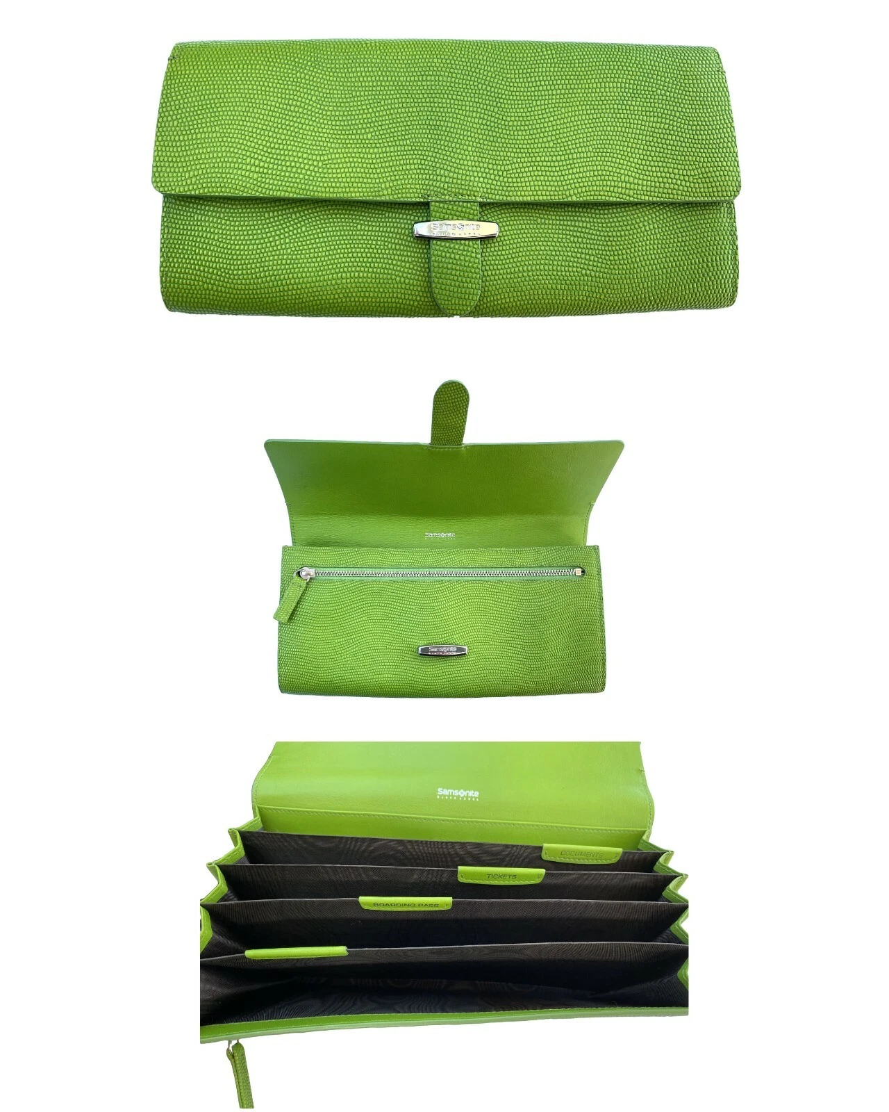 PORTEFEUILLE DE VOYAGE en cuir neuf SAMSONITE ÉTIQUETTE NOIRE SBL PAPETERIE vert
