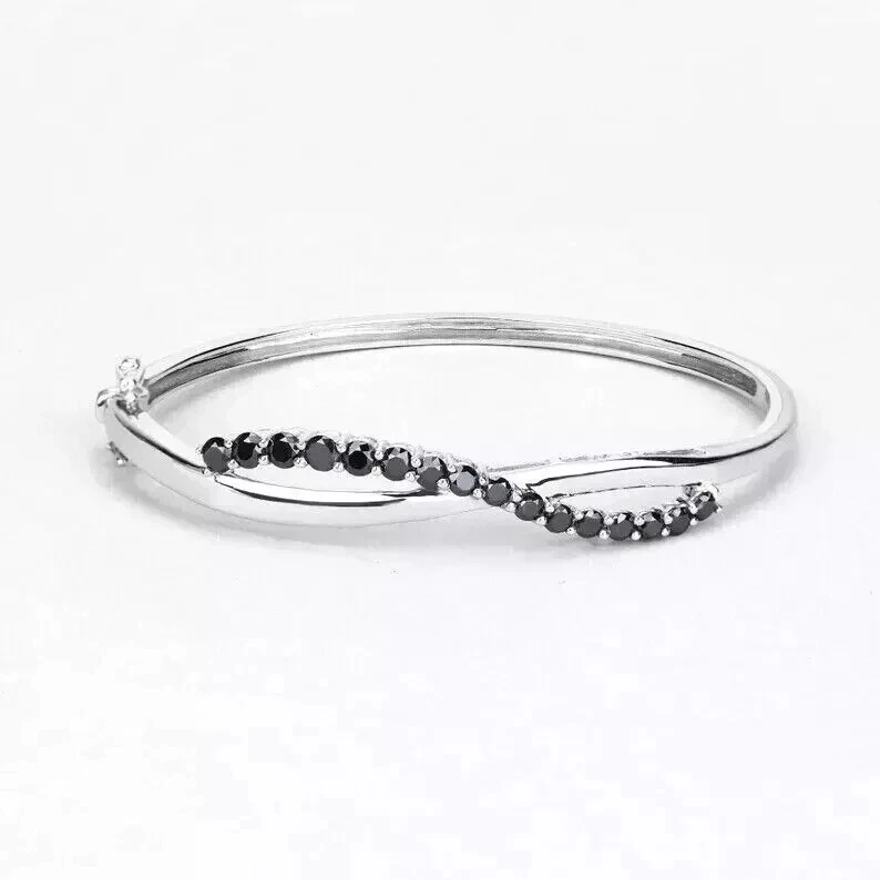 Brazalete Brazalete Diamante Negro Creado en Laboratorio Chapado en Oro Blanco 14K Corte Redondo 2.10Ct Foto 2 de 4